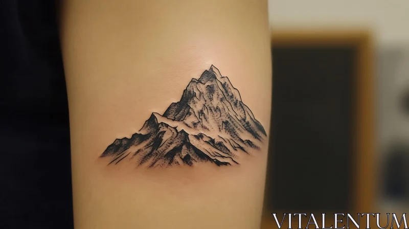 Intricate Black Ink Mountain Tattoo AI Image