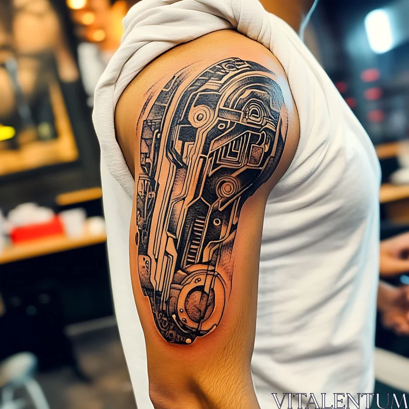 Detailed Biomechanical Arm Tattoo AI Image