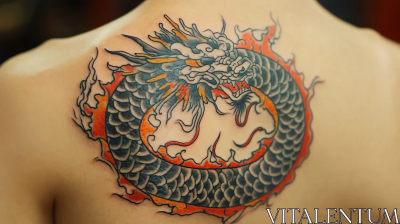 Intricate Dragon Tattoo on Back AI Image