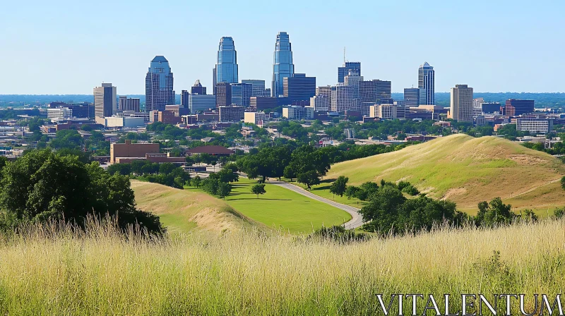 AI ART Urban Skyline and Green Landscape