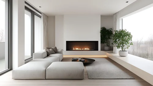 Minimalist Interior with Cozy Fireplace