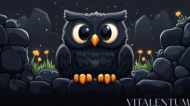 AI ART Adorable Owl in a Starry Night Cartoon