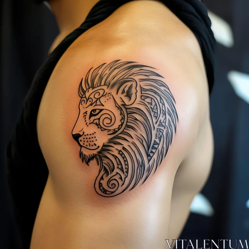 Intricate Lion Shoulder Tattoo AI Image