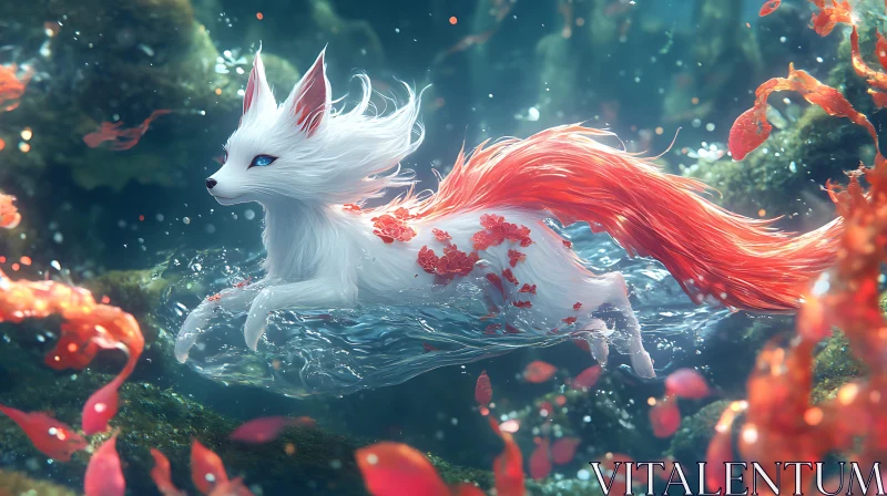 Mystical Fox in Aquatic Realm AI Image