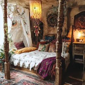 Cozy Bohemian Bedroom with Four-Poster Bed