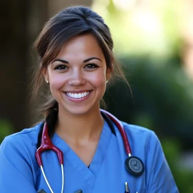 Friendly Nurse in Blue Scrubs Smiling