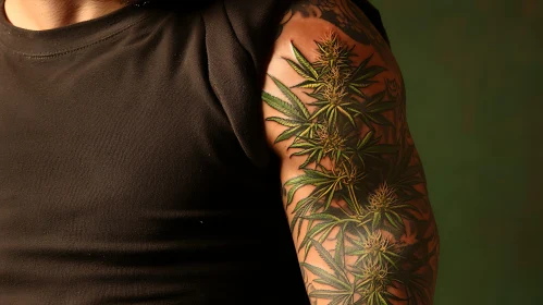 Arm Tattoo with Botanical Leaf Design