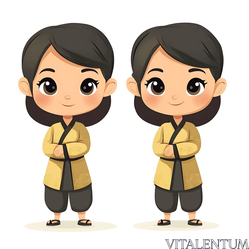 Cute Chibi Characters in Yellow and Black AI Image