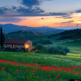 Sunset Over Tuscan Poppy Field