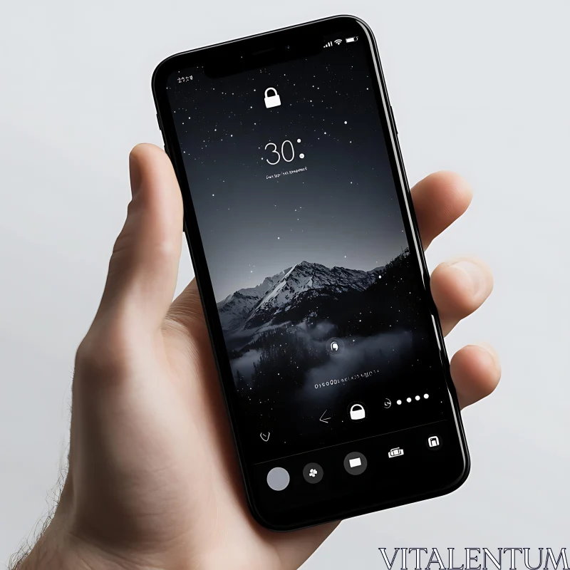 Hand Holding Phone with Mountain Wallpaper AI Image