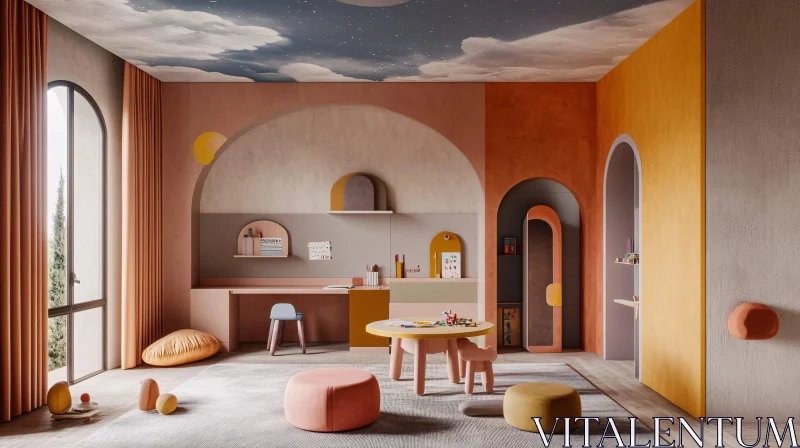 AI ART Whimsical Kids Room with Playful Arches