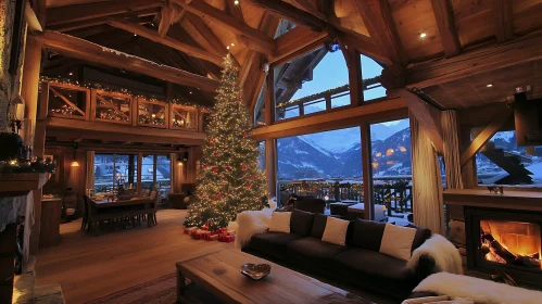 Festive Chalet Interior at Christmas Time