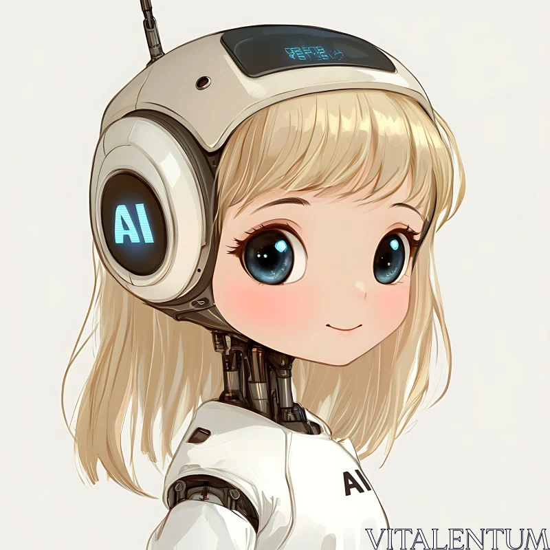 Cute Cyborg with Blonde Hair and Blue Eyes AI Image