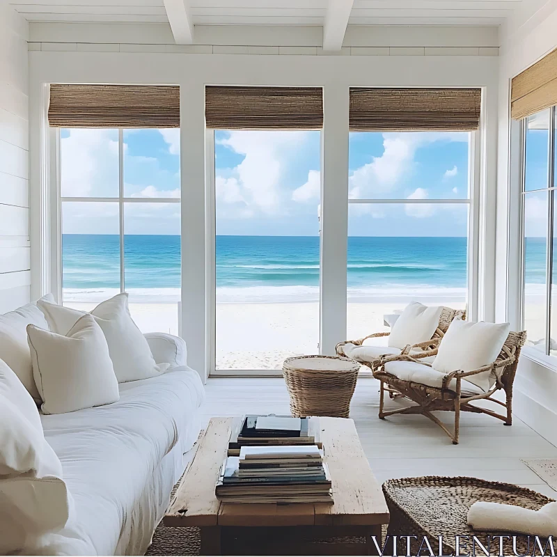 AI ART Seaside Living Room with White Decor