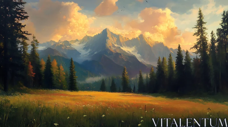 AI ART Mountains and Forest Serenity