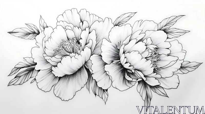 AI ART Elegant Floral Line Art