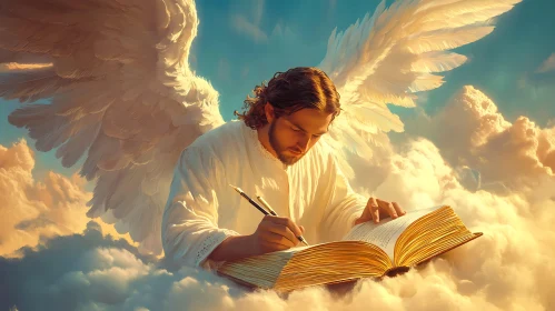 Celestial Angel Scribing Divine Words