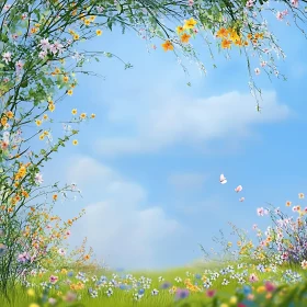 Tranquil Meadow Scene with Butterflies