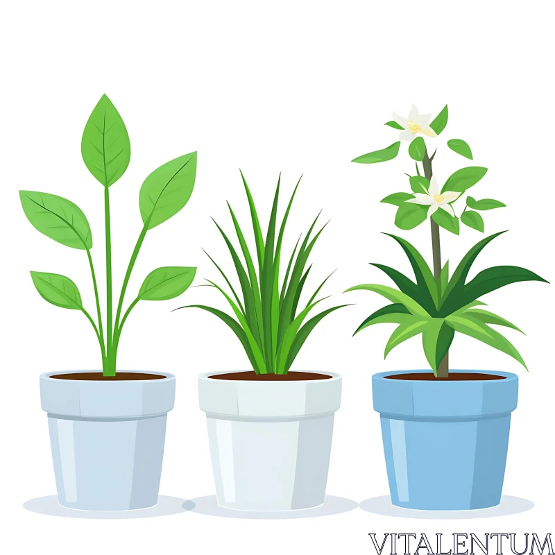 Indoor Greenery: A Trio of Potted Plants AI Image