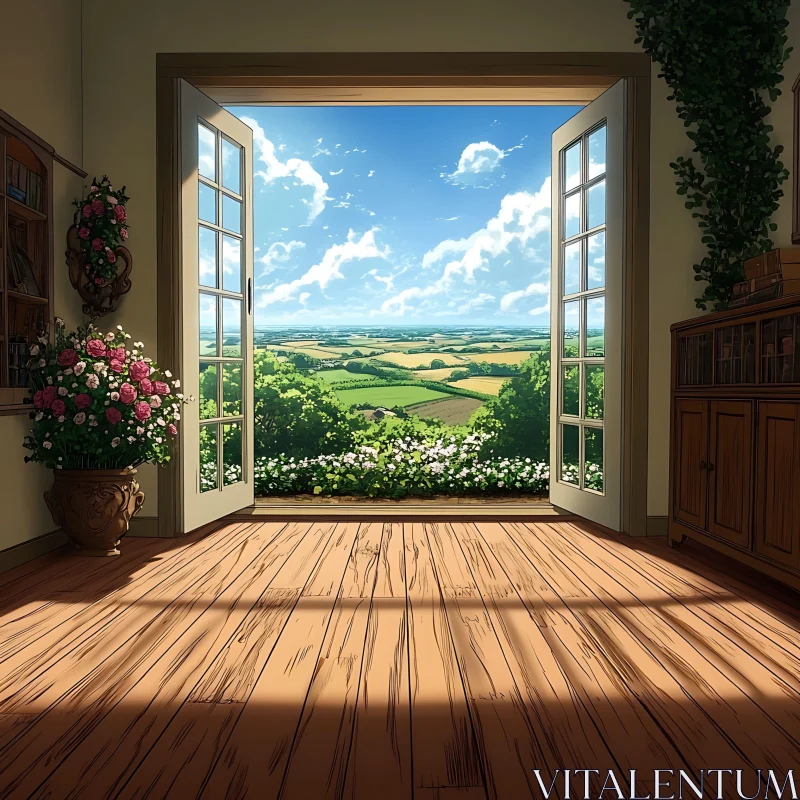 AI ART Pastoral Vista from Indoor Setting