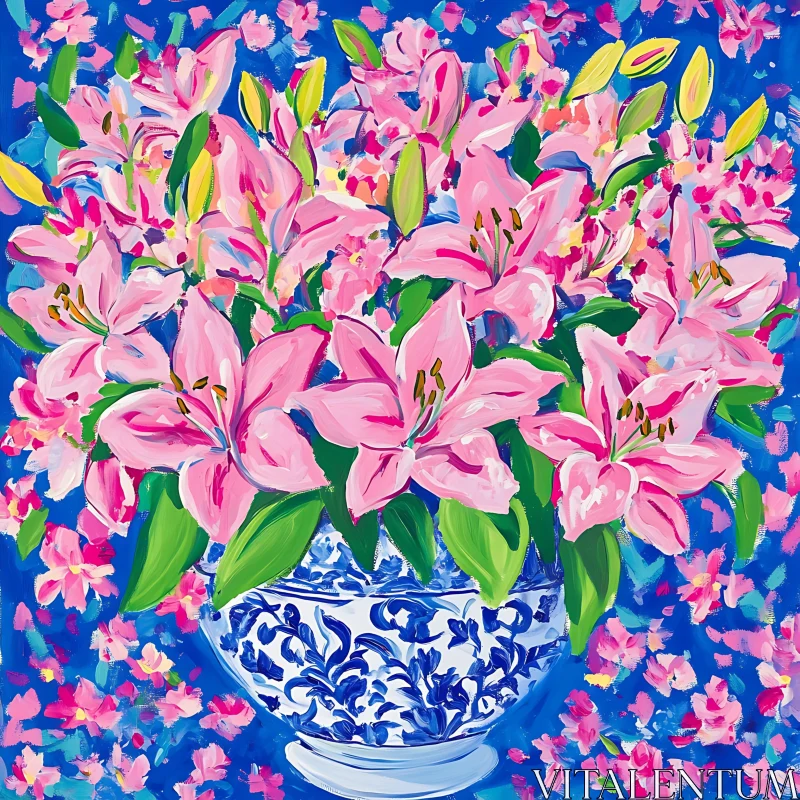 Floral Still Life with Pink Lilies AI Image