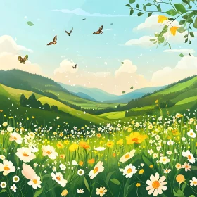 Floral Meadow with Green Hills