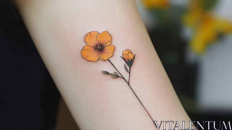 AI ART Minimalistic Orange Flower Tattoo