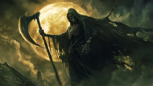 Death Figure with Scythe and Moon