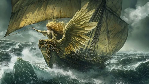 Golden Winged Woman on Ship