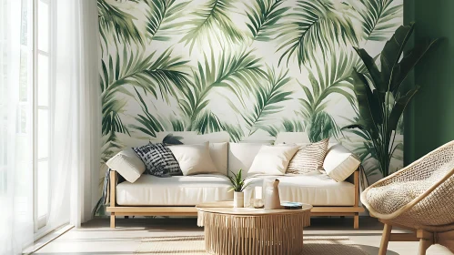 Leaf Wallpaper in Modern Living Room