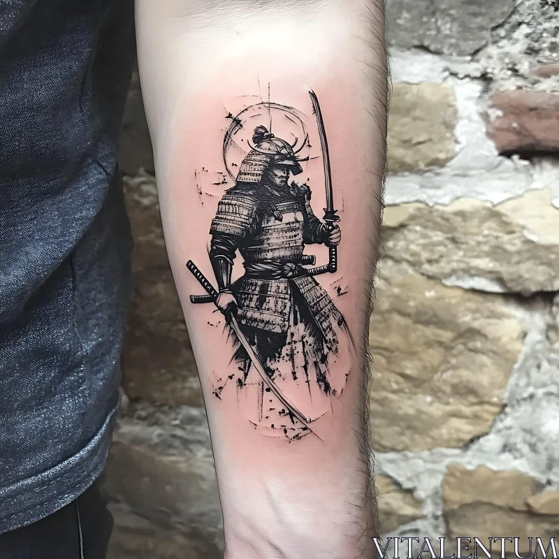 Intricate Black and Gray Samurai Tattoo AI Image