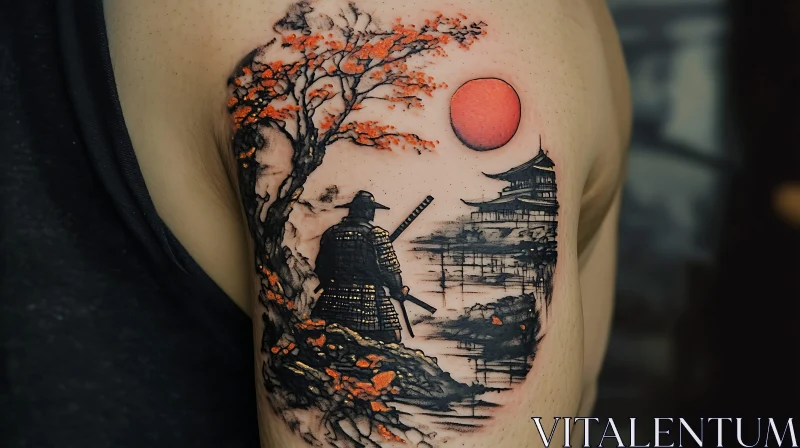 Japanese Samurai Tattoo Art AI Image