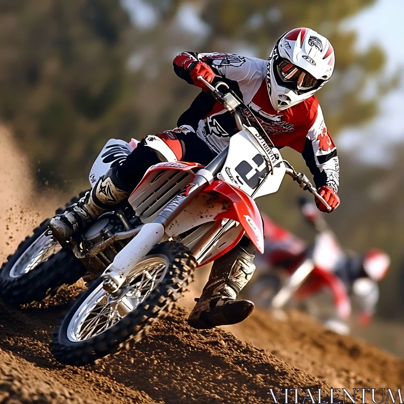 Motorcycle Racing on Dirt Track AI Image