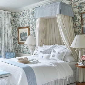 Tranquil Bedroom with Blue Accents and White Linens