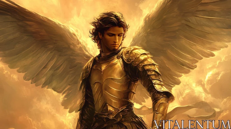 AI ART Winged Angel in Golden Armor