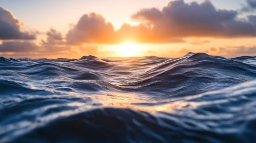 Sunset and Waves in Ocean