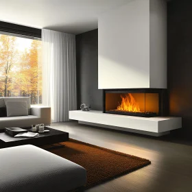 Contemporary Interior with Autumnal View