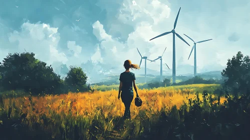 Renewable Energy Landscape with Woman