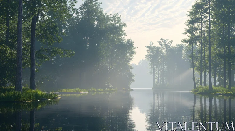 Tranquil Lake Morning Scene AI Image