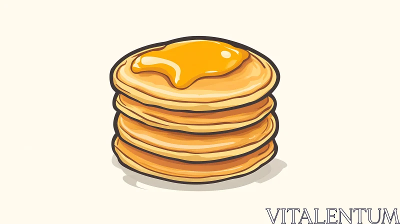 Stack of Pancakes with Honey Illustration AI Image