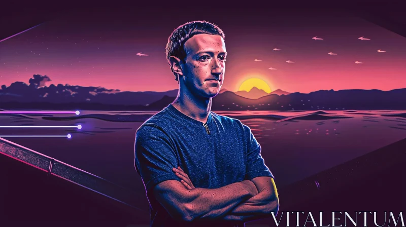 AI ART Mark Zuckerberg in Neon Sunset Landscape