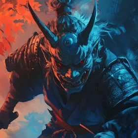 Menacing Demon Warrior with Fiery Background