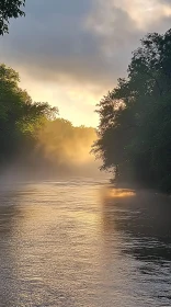 Golden Mist on a Tranquil River at Sunrise