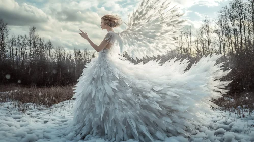 Winter Angel with Feathered Wings