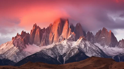Captivating Red Sky and Snow Capped Mountains - A Majestic Nature Scene