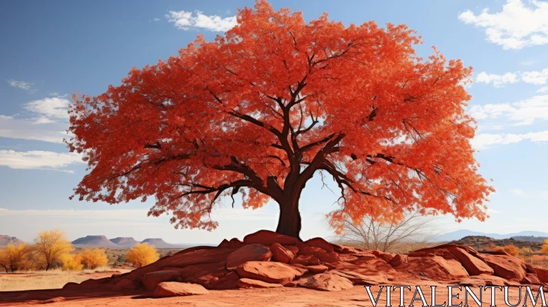 Captivating Red Tree in Arizona Desert Landscape | Environmental Awareness AI Image