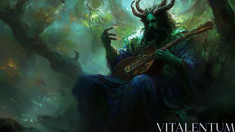 AI ART Horned Bard in the Whispering Woods