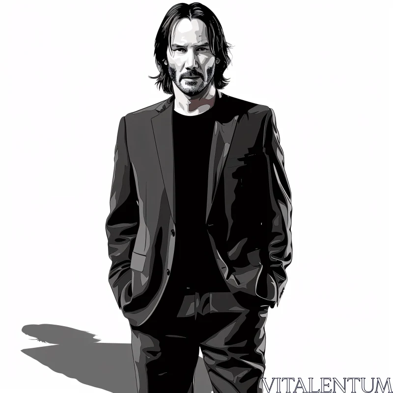 Monochrome Illustration of Keanu Reeves AI Image