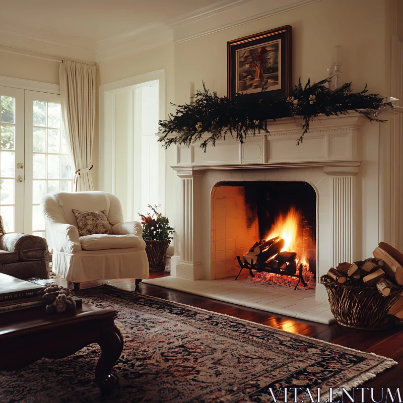 Inviting Interior with Fireplace and Armchair AI Image