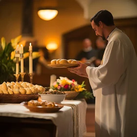 Religious Ceremony with Bread Offering